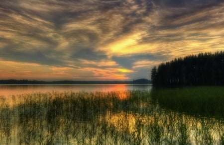 Wonderful nature - nature, sunset, clouds, river