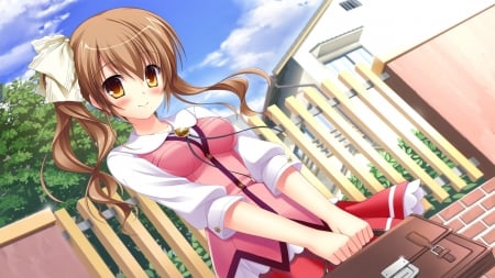 School girl - anime, cute, school, pink