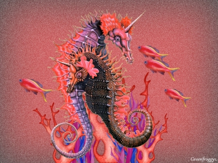 SEAHORSES IN PINK - IMAGE, PINK, ABSTRACT, SEAHORSES