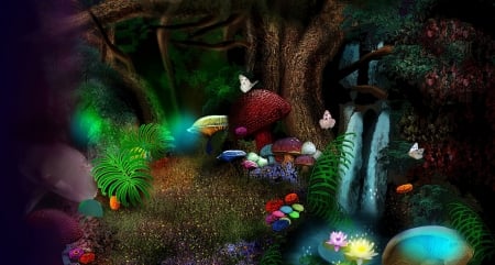 Forest Magic - forest, fantasy, flowers, 3d, art