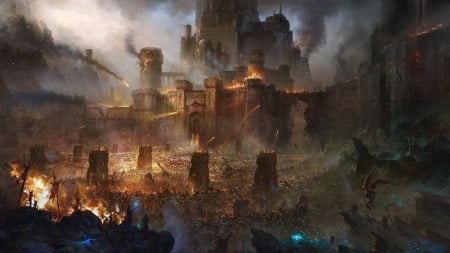 Epic Castle Siege - abstract, fantasy, siege, warriors, castle, medieval