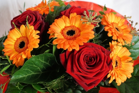 Beautiful Bouquet - flowers, nature, red, rose, bouquet, gerbera