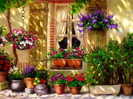 Spring house - flowers, house, beautiful, spring, cozy, freshness, art, home