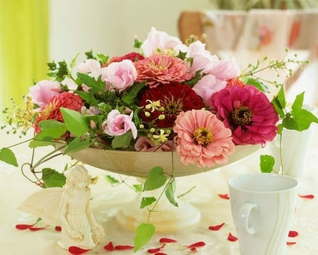 Beautiful Flowers - flowers, still life, cup, tray