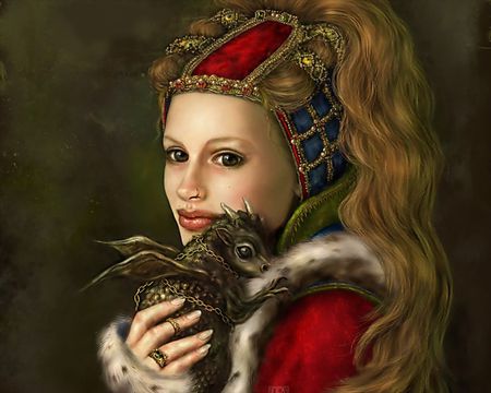 Lady with dragon - baby dragon, nosering, blond