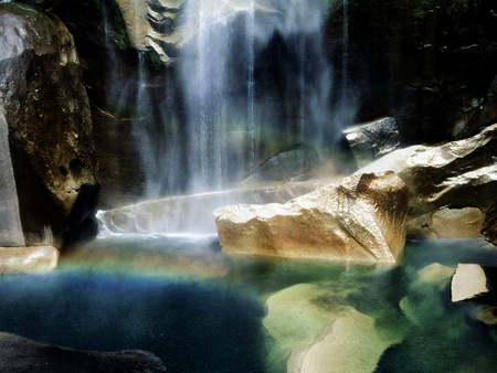 Rainbow Waterfalls - waterfall, rocks, river