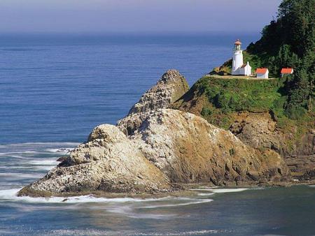 Lighthouse by the sea - building, lighthouse, sea, coast