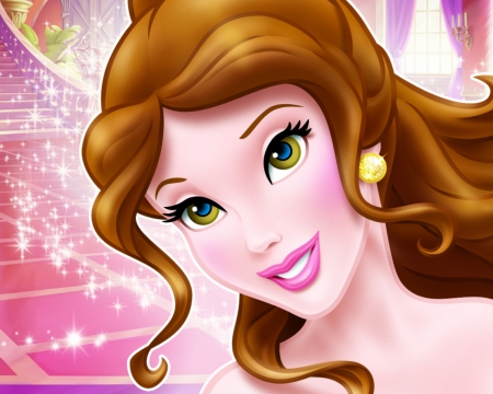 Belle - fantasy, belle, girl, princess, face, disney, pink, child