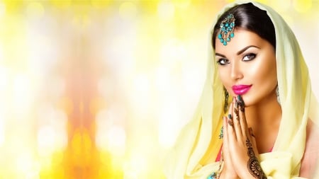 Indian Beauty - pretty, bride, female, yellow, people, head jewelry, beautiful, photography, serene, girl, india, woman, traditional, face