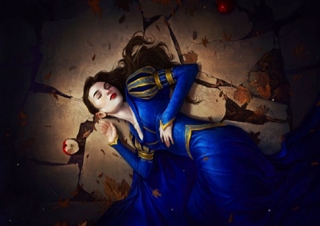 The poisoned apple - pretty, snowwhite, female, blue, beautiful, girl, fantasy, digital, woman, princess, apple, art