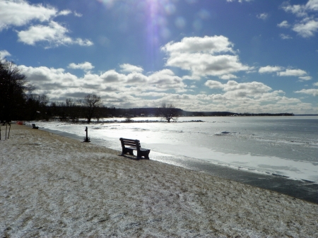 winter at the beach - ice, winter, lake ontario, wescotts beach, sand