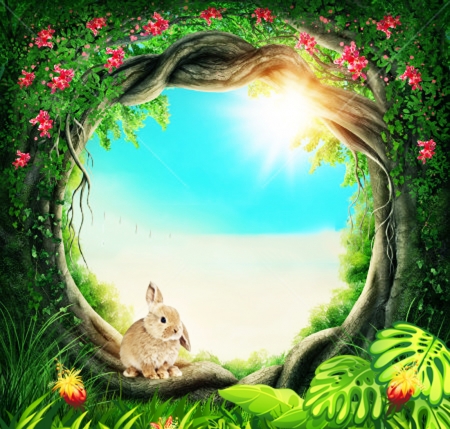 Enchanted forest - nature, rabbit, forest, magic, enchanted, flower