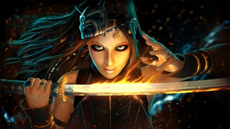 'Keeper of the flaming sword'..... - mystical, sword, girl, flaming