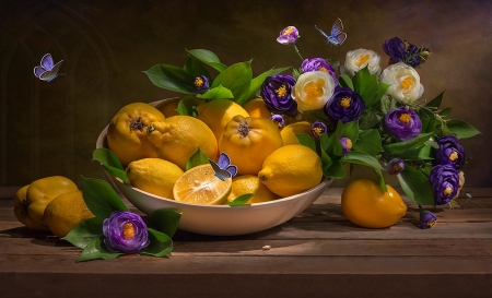 lovely still life - still, lemon, life, flowers, lovely