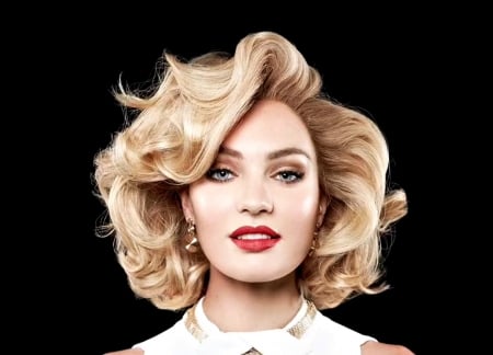 Candice Swanepoel - girl, blonde, black, lips, red, woman, model, Candice Swanepoel, face