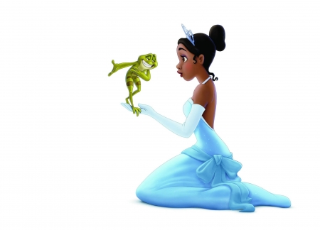 The Princess and the Frog (2009) - girl, the princess and the frog, blue, white, fantasy, naveen, frog, movie, princess, tiana, disney, green