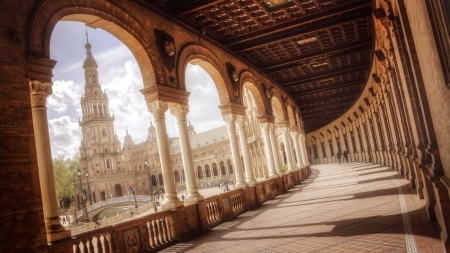 plaza de espana in seville - pillars, terrace, plaza, architecture