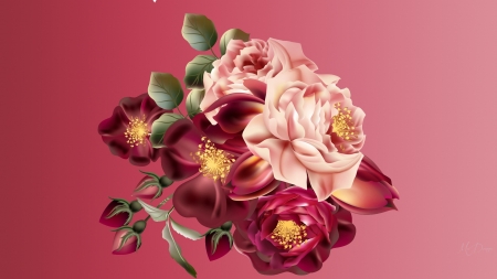 Beautiful Nature - peonies, gradient, roses, pink, red, summer, flowers, spring