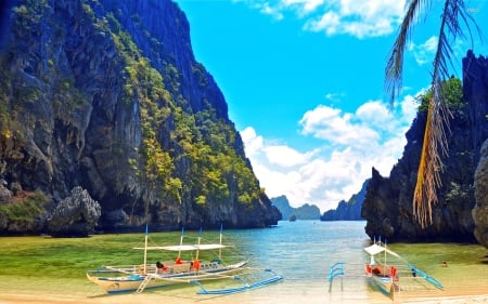 bay in philippines - philippines, beach, boat, cliff, bay