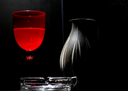 Still Life - vase, black, Red, still life, glass