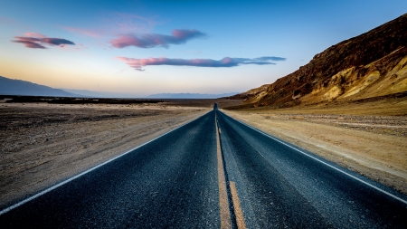 blacktop desert road - mesa, blacktop, desert, road, markings, sky