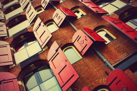 Red Windows - facade, red, windows, shutter, House