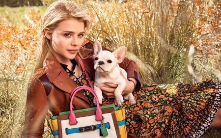 Chloe Grace Moretz - models, actresses, people, animals, bag, nature, beautiful, dog, chloe moretz, celebrity, dress