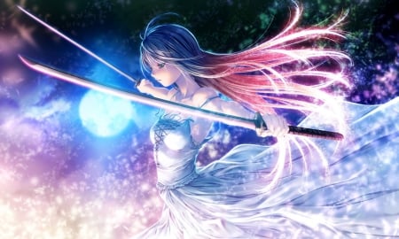 Warrior - anime, long hair, girl, swords