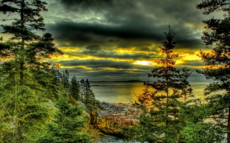 Evening Lake - sky, lake, trees, clouds