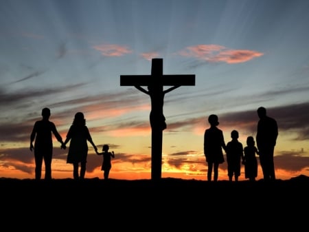 Families with GOD - christ, jesus, silohuette, cross, god, love, family