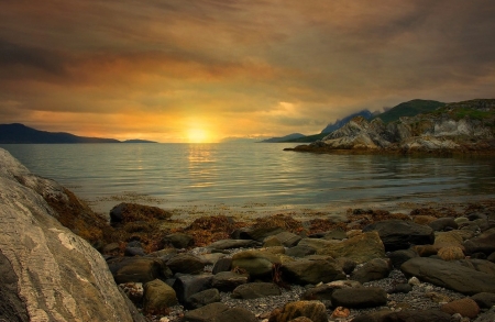 Sunset - clouds, sea, sunset, beach