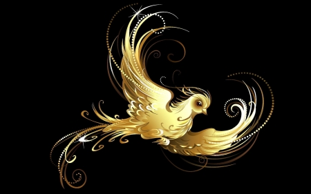 golden bird - animal, golden, abstract, bird