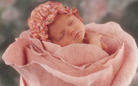 Baby Rose - hat, copil, child, rose, creative, sleep, baby, pink, sweet, fantays, cute, flower