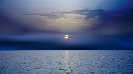 sea sunset dark blue horizon - horizon, blue, clouds, sunset, sea