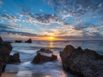 beautiful sunset on a rocky coast