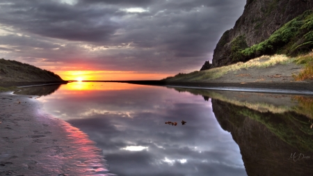 Cloudy Sunset - clouds, sunset, beach, sand, sky