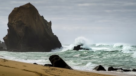 Beach - water, nature, rock, sky, Beach