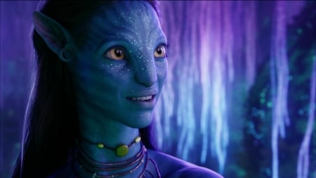 Avatar (2009) - woman, zoe saldana, neytiri, actress, movie, girl, fantasy, face, purple, blue, creature, avatar