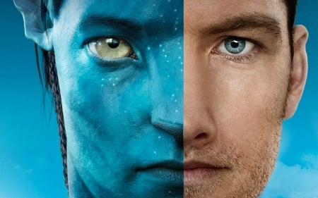 Avatar (2009) - face, sam worthington, actor, blue, jake sully, creature, avatar, fantasy, movie, eye, man