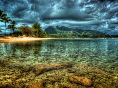 Tropical Beach - clouds, trees, nature, beach, mountains