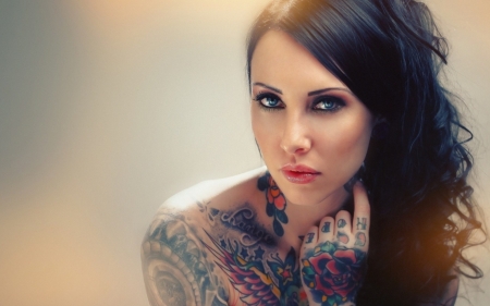 tattooed brunette - girl, brunette, tattoo, model