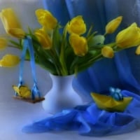 yellow tulips and butterflies