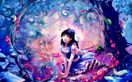 ALICE in WONDERLAND - trees, forest, creature, leaves, mystic forest, fantasy