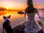 Woman and Dog in a Boat