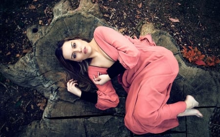 Lovely Girl - lying, log, woman, model