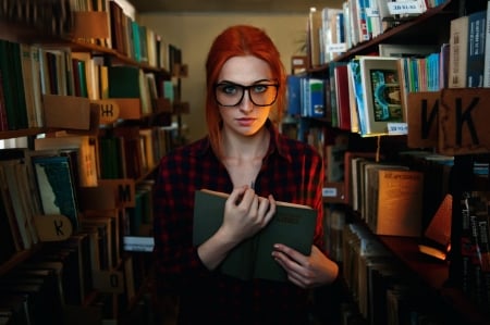 Librarian - woman, books, librarian, model