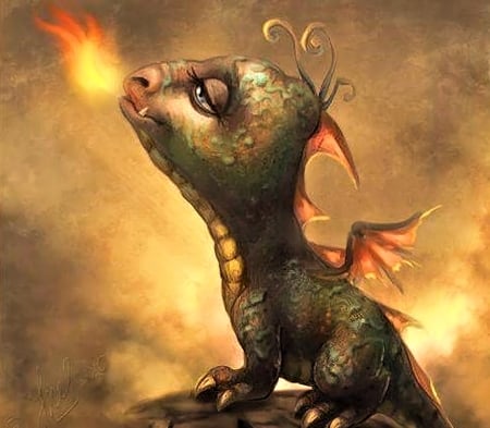 Cute Dragon - Fantasy, cute, Dragon, Fire