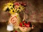 Strawberries and Floral Still Life 