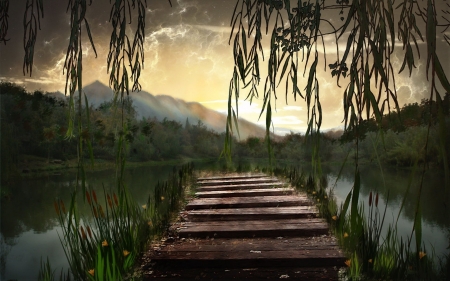 Beautiful Scenery - dock, nature, mountain, sky