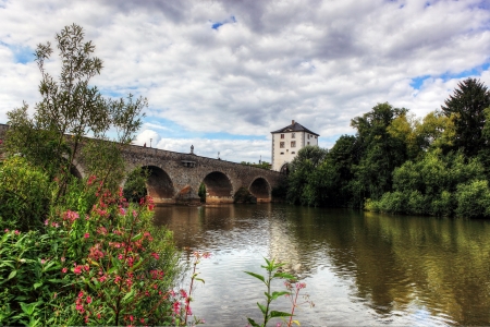 Limburg on Lane, Germany - clouds, river, trees, reflection, sky